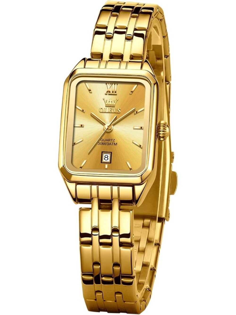 Women's All Gold Stainless Steel Bracelet Ladies Small Face Waterproof Watch